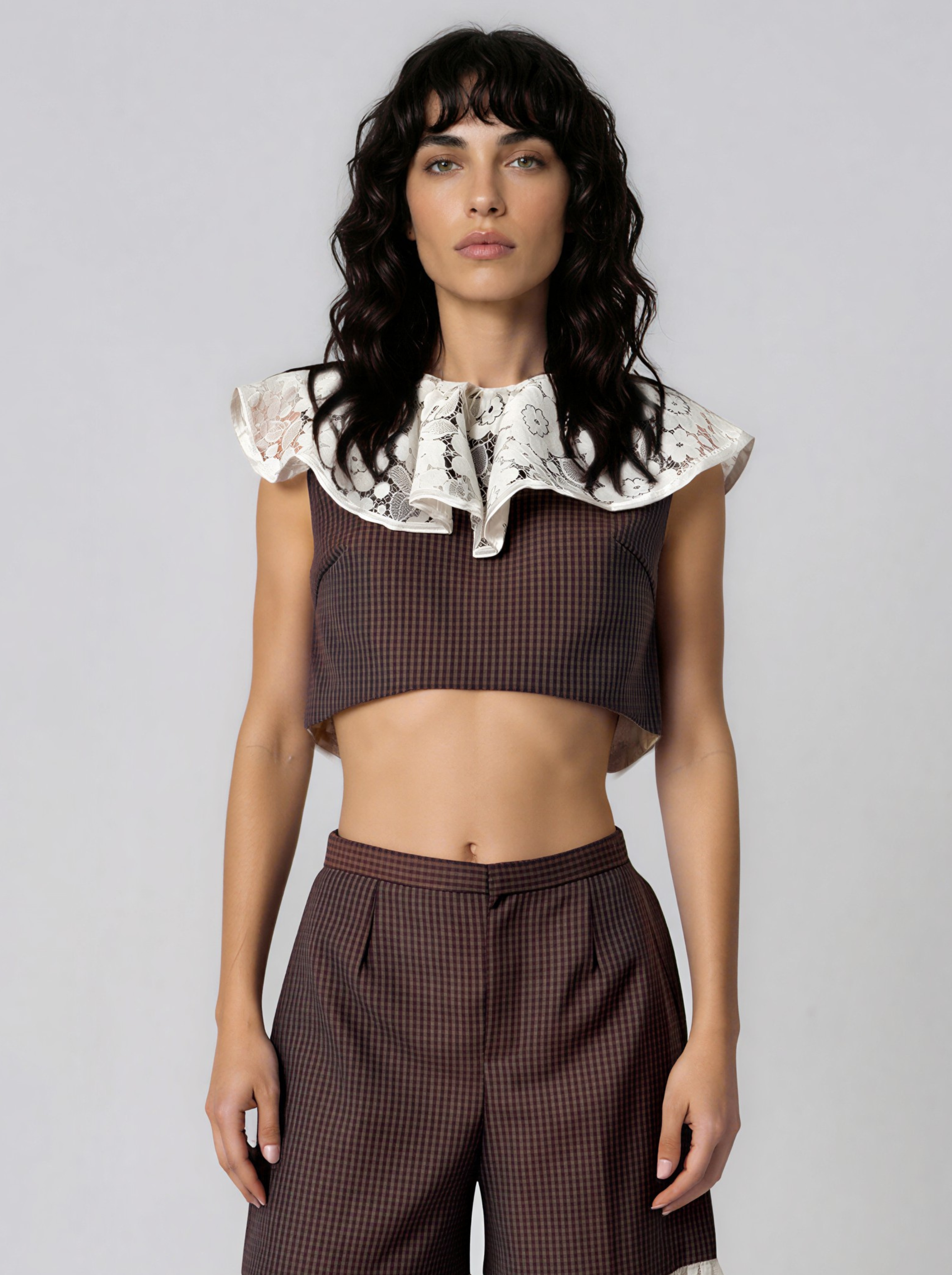 Cropped Top with Lace Ruffle Collar - Antonia Faur