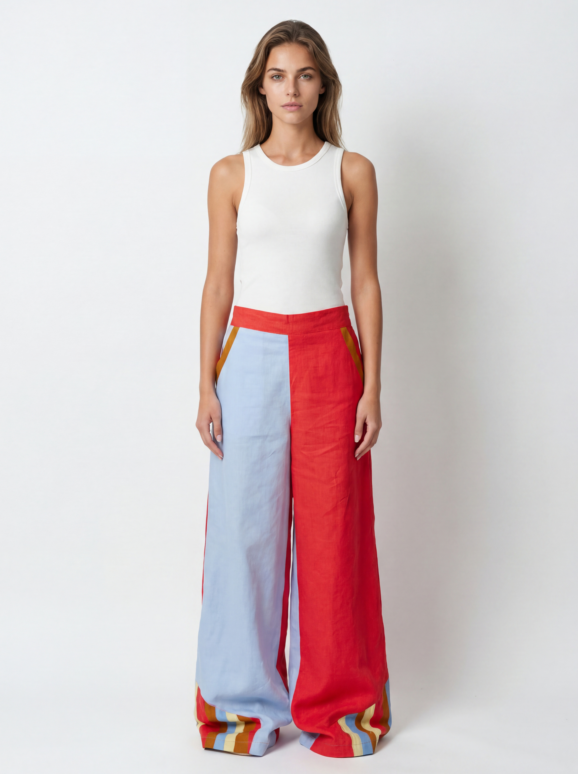 Wide Leg Color Block Pants - Mădălin Bot