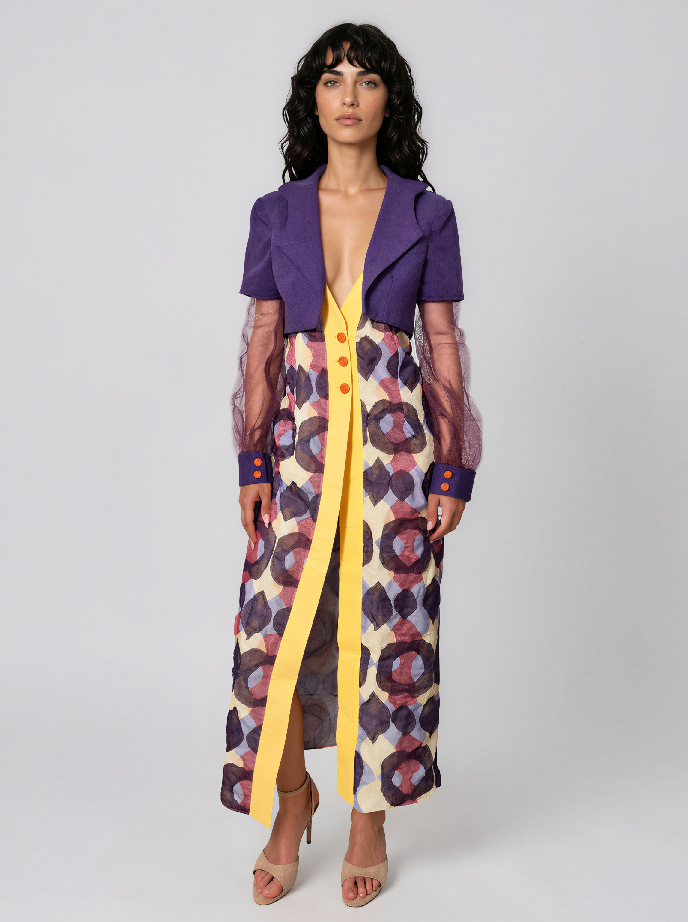 Printed Trench Coat with Sheer Sleeves - Nagy Emma-Dora