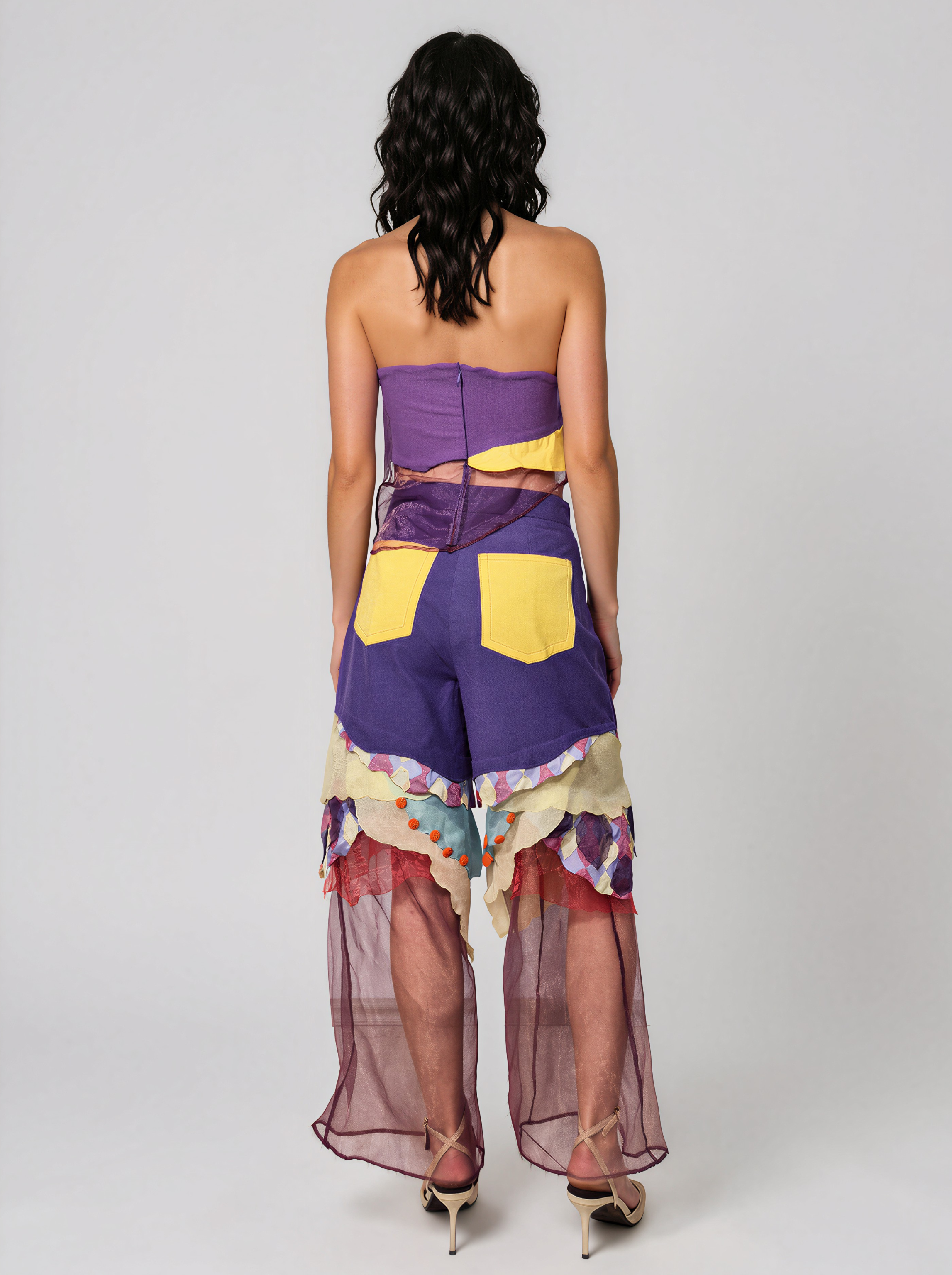 Tailored Shorts with Sheer Ruffle Panels - Nagy Emma-Dora