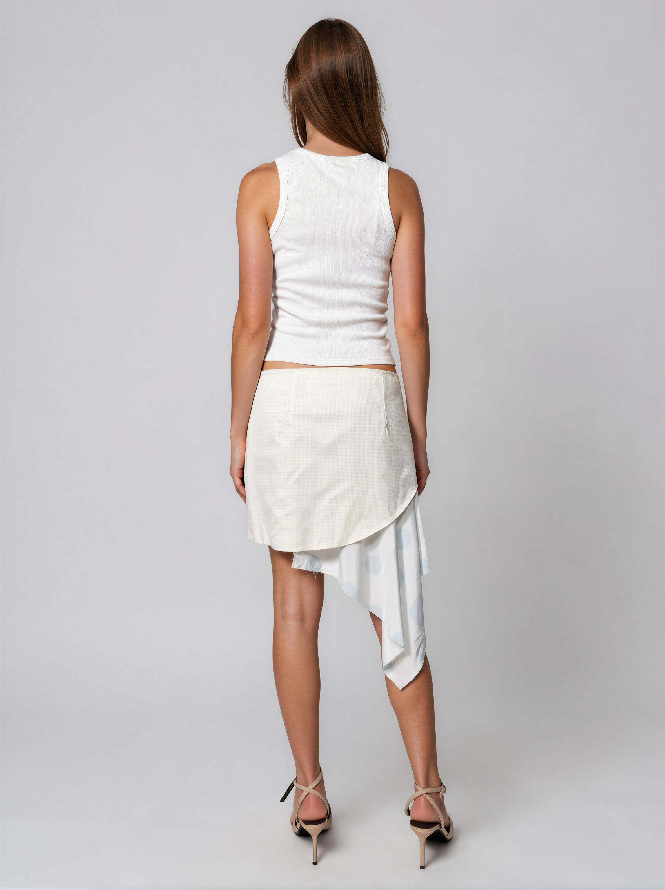 Asymmetric Skirt with Polka Dot Underlayer - Balan Laura