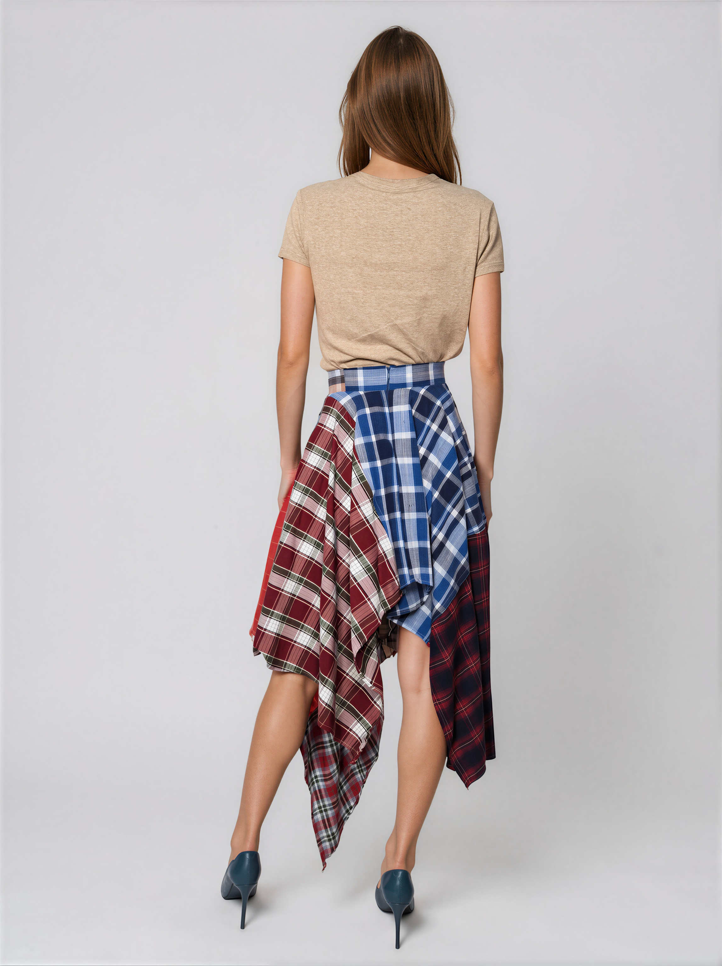 Asymmetric Plaid Handkerchief Skirt - Rosu Mara