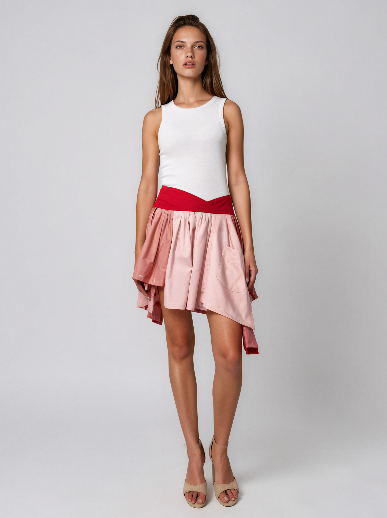 Asymmetric Mini Skirt with Contrast Waistband - Michal Panasiuk