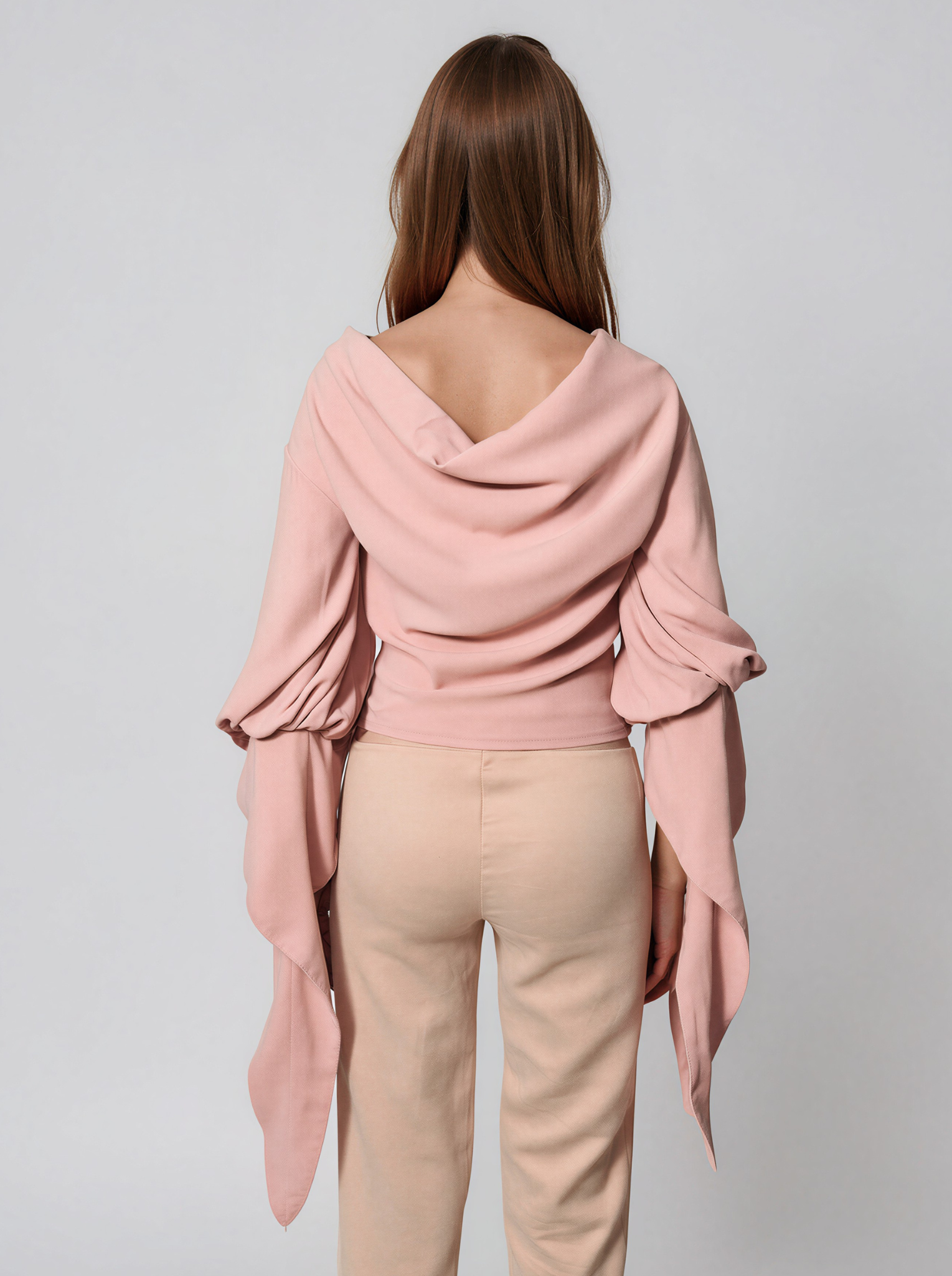 Ruched Zip Front Top with Tie Sleeves - Michal Panasiuk