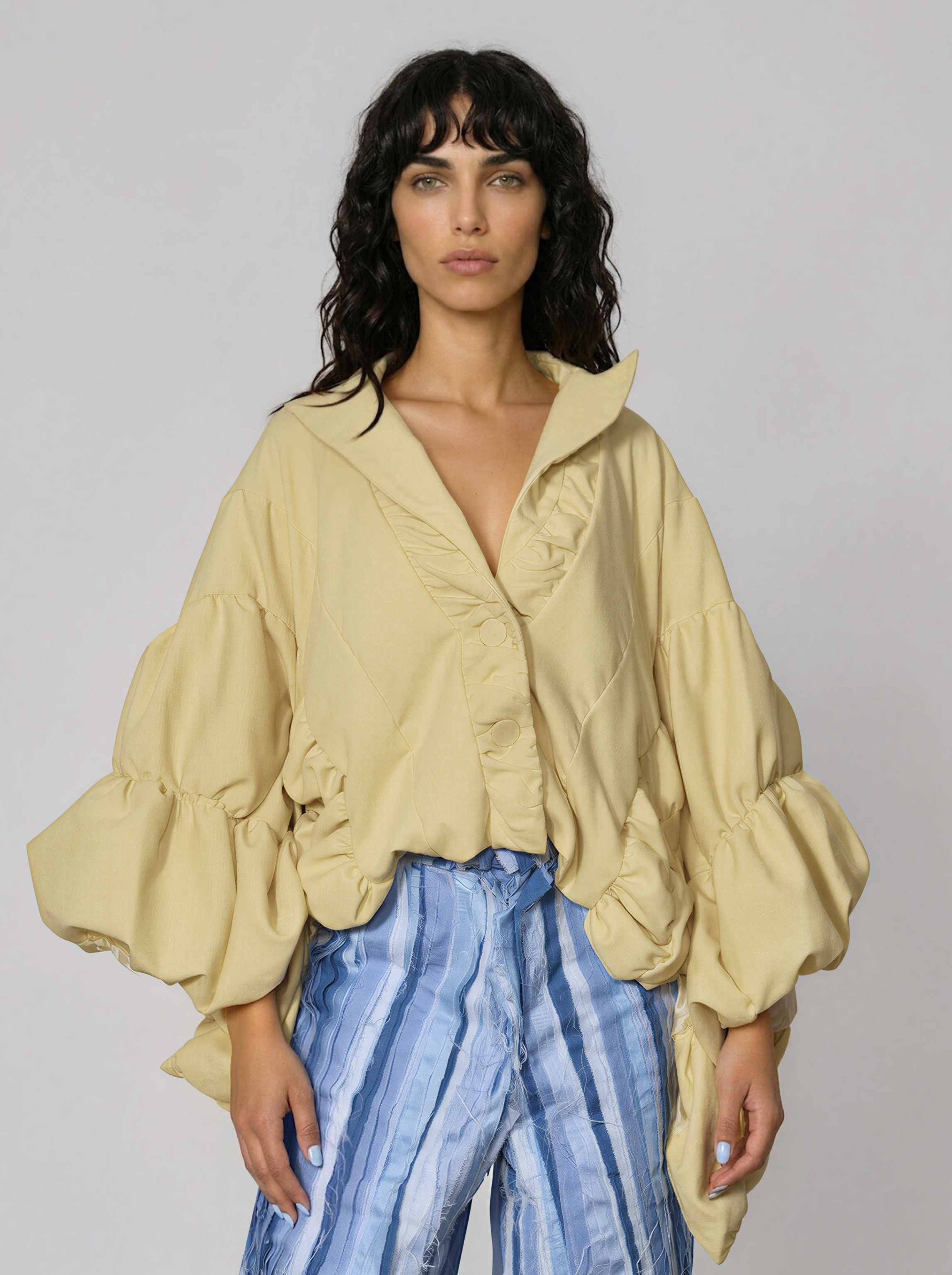 Oversized Ruched Puff Sleeve Jacket - Cristiana Nedelcovici
