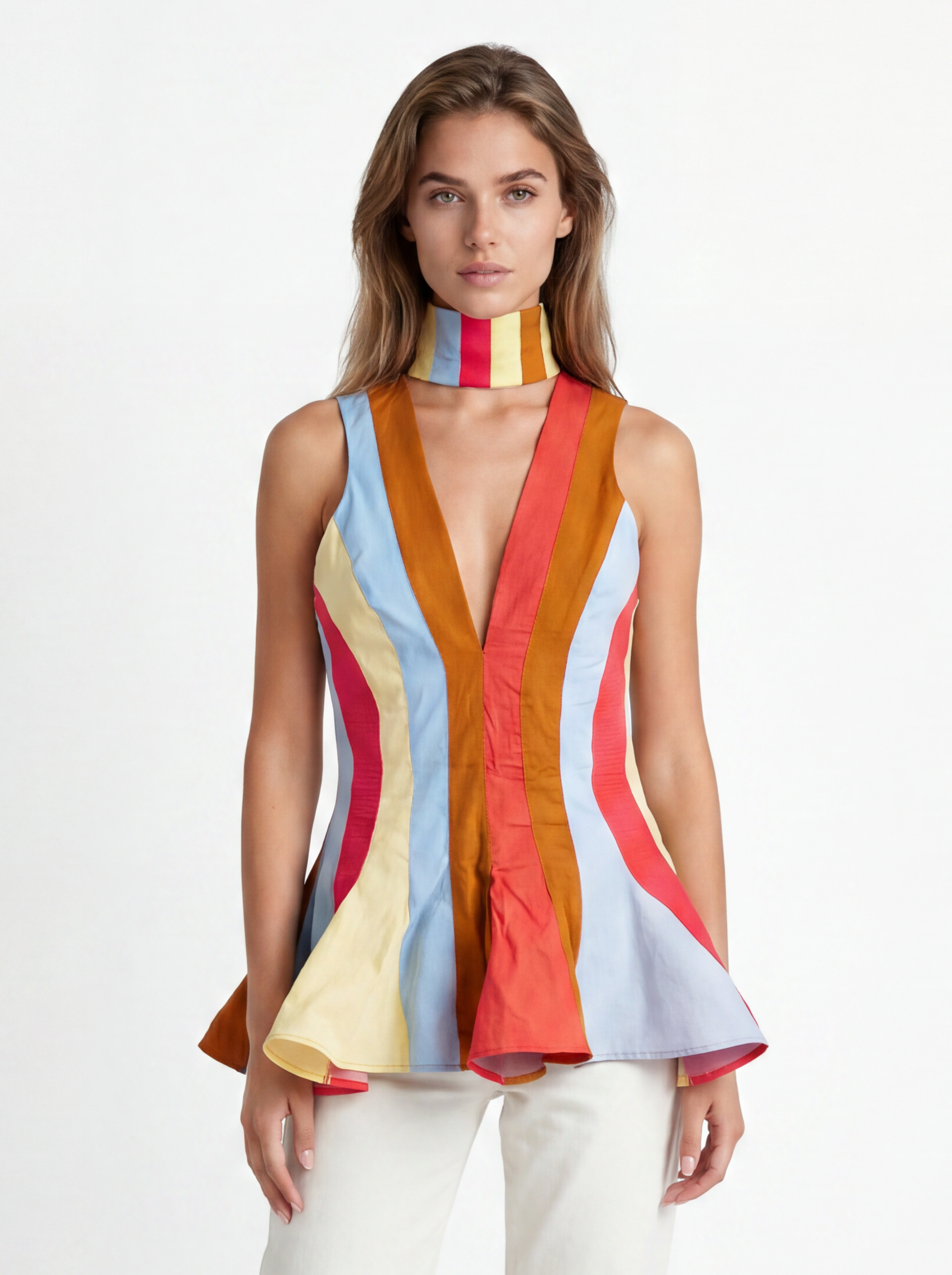 Striped Peplum Dress with Collar - Mădălin Bot