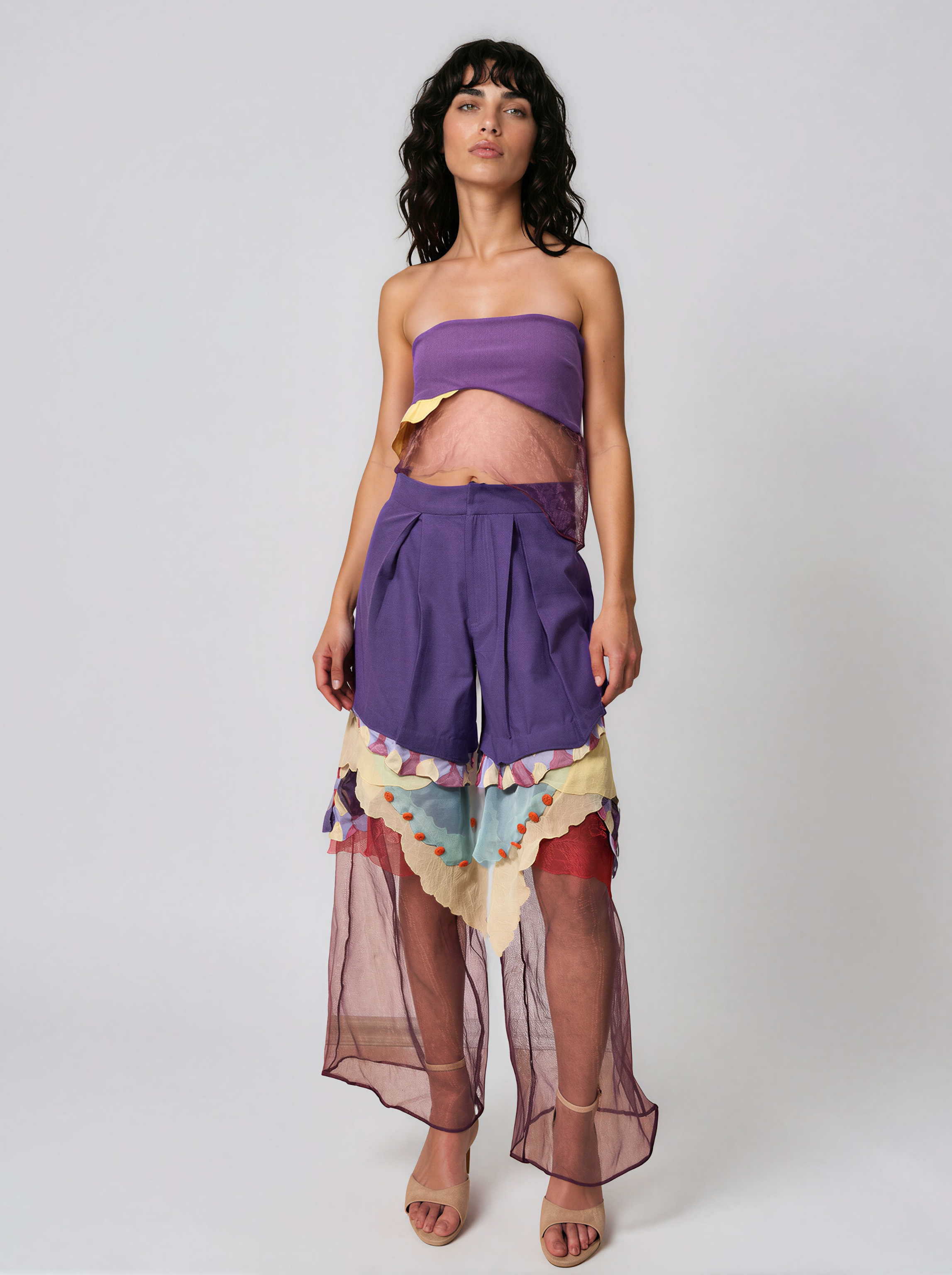 Tailored Shorts with Sheer Ruffle Panels - Nagy Emma-Dora