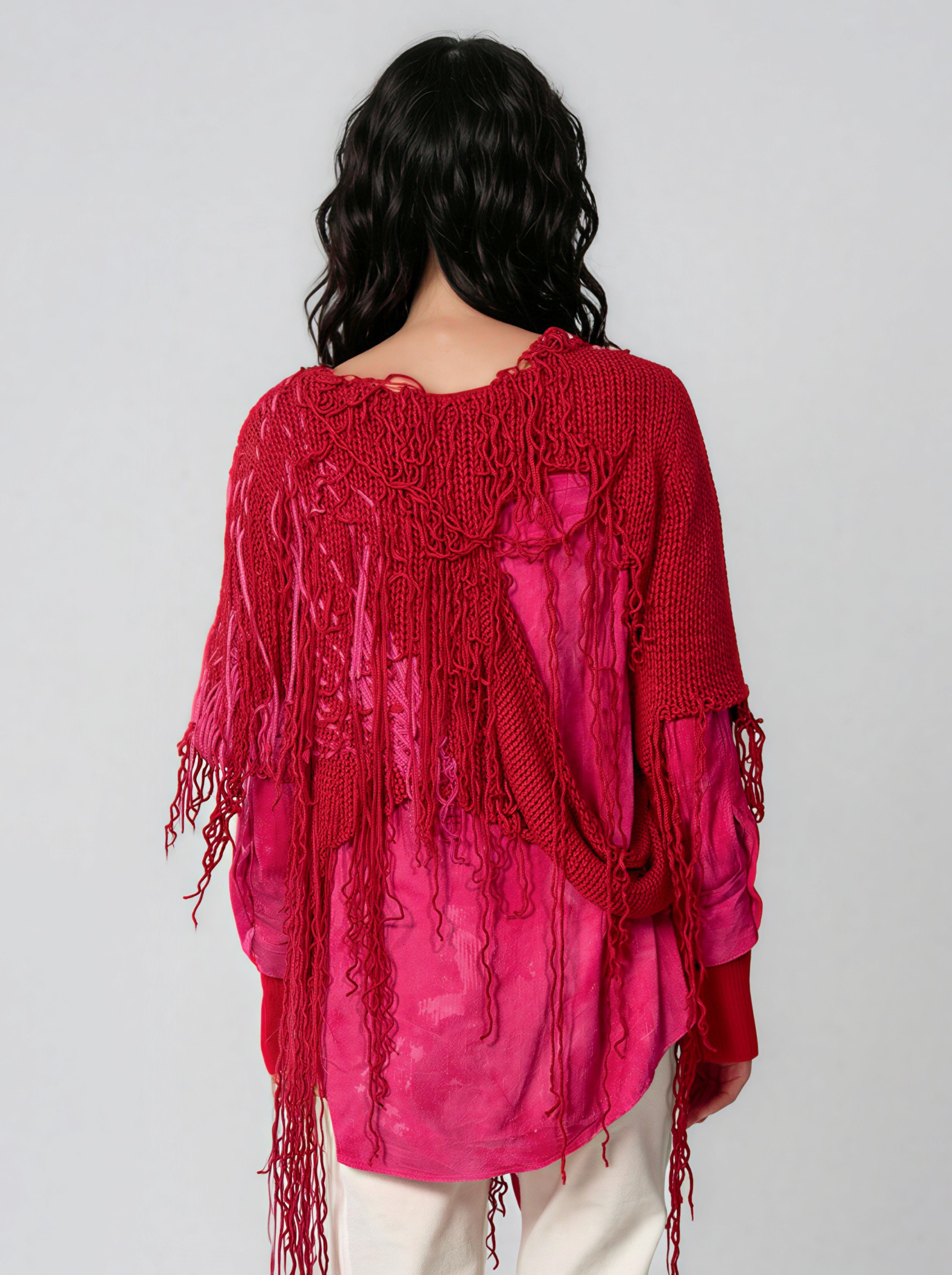 Fringed Knit Top with Tie Dye Panel - Cernescu Mihaela