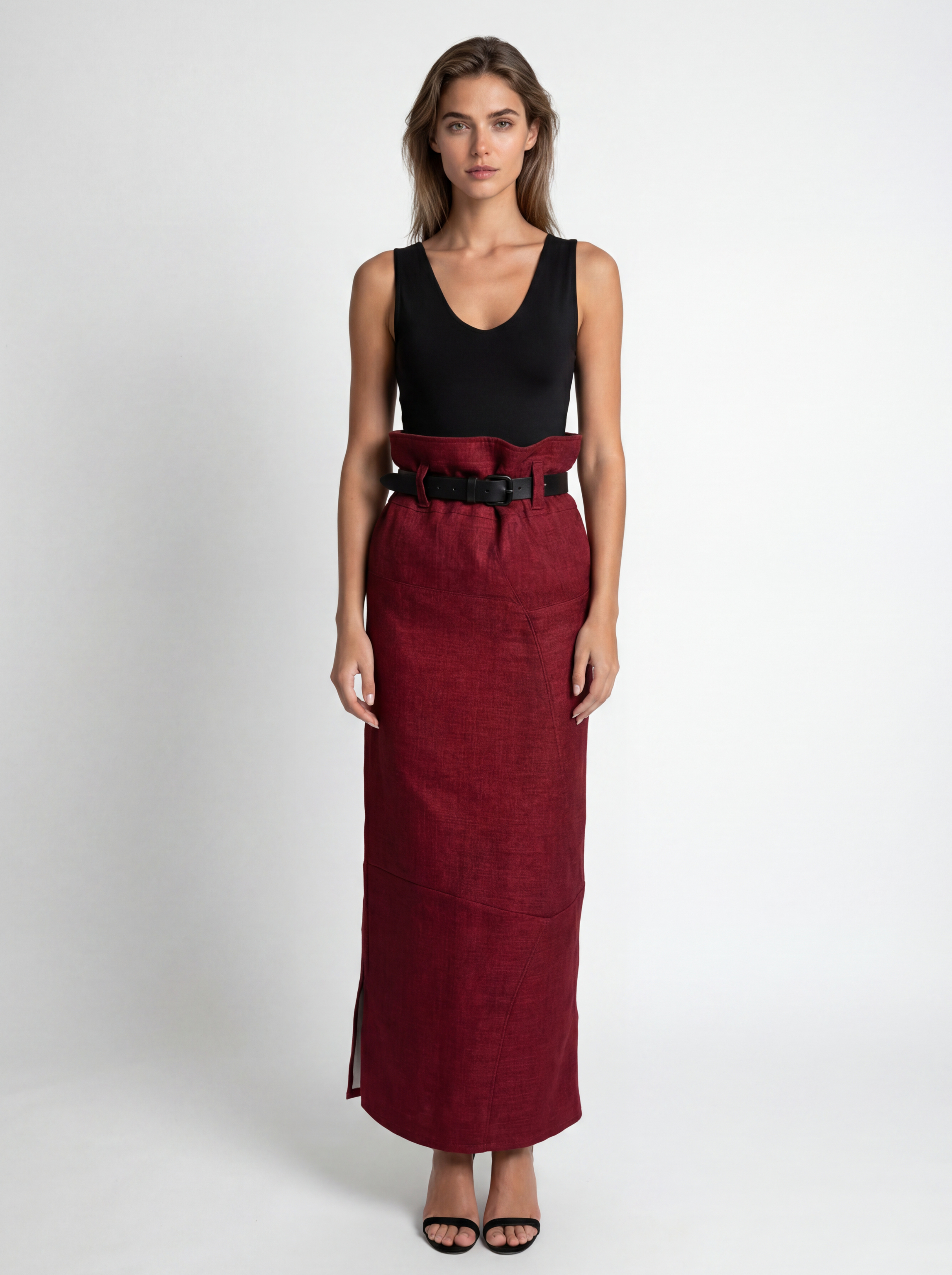 High Waisted Belted Maxi Skirt - Mihaela Moldovanu