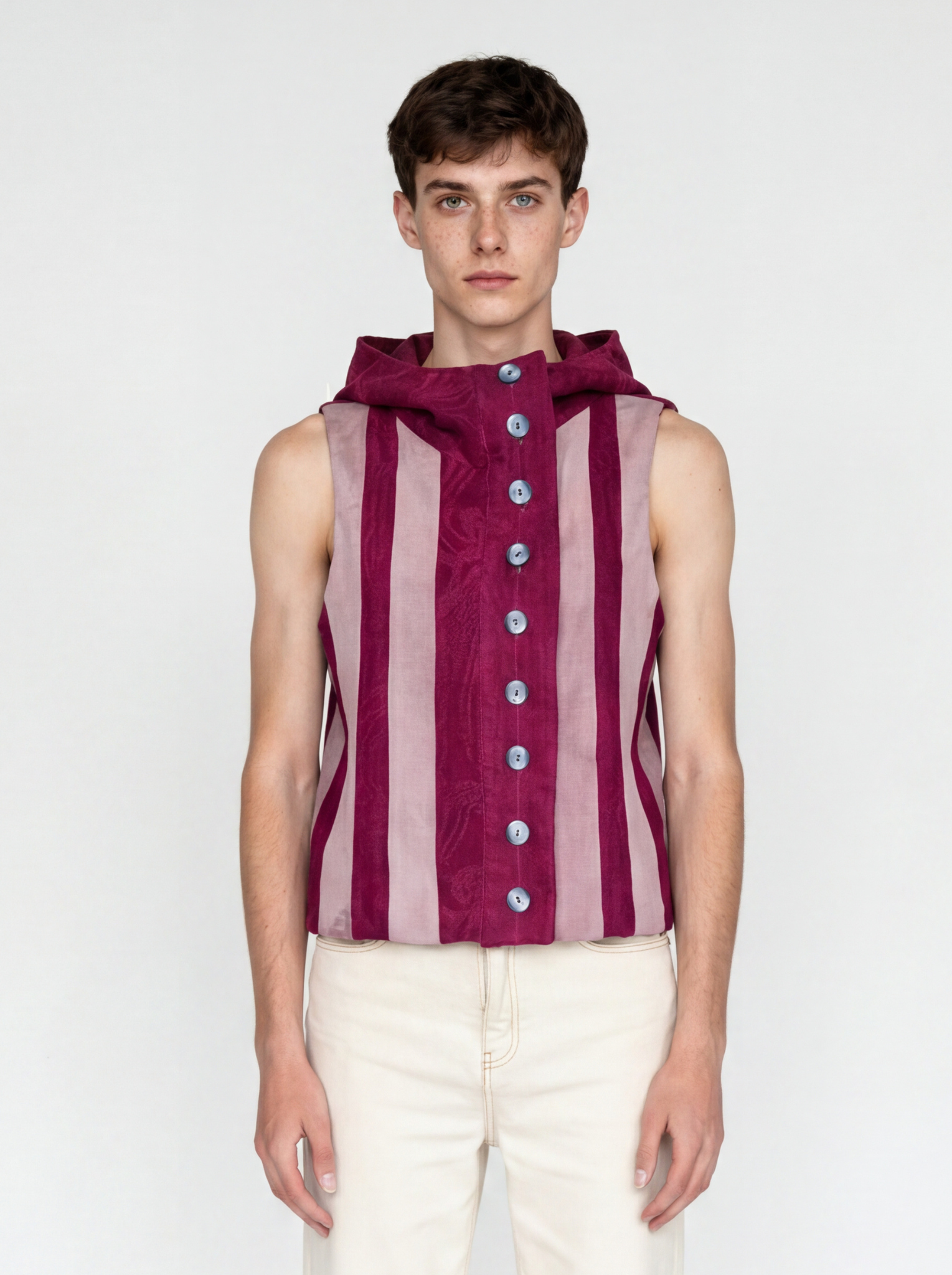 Sleeveless Hooded Striped Top - Iosif Spac
