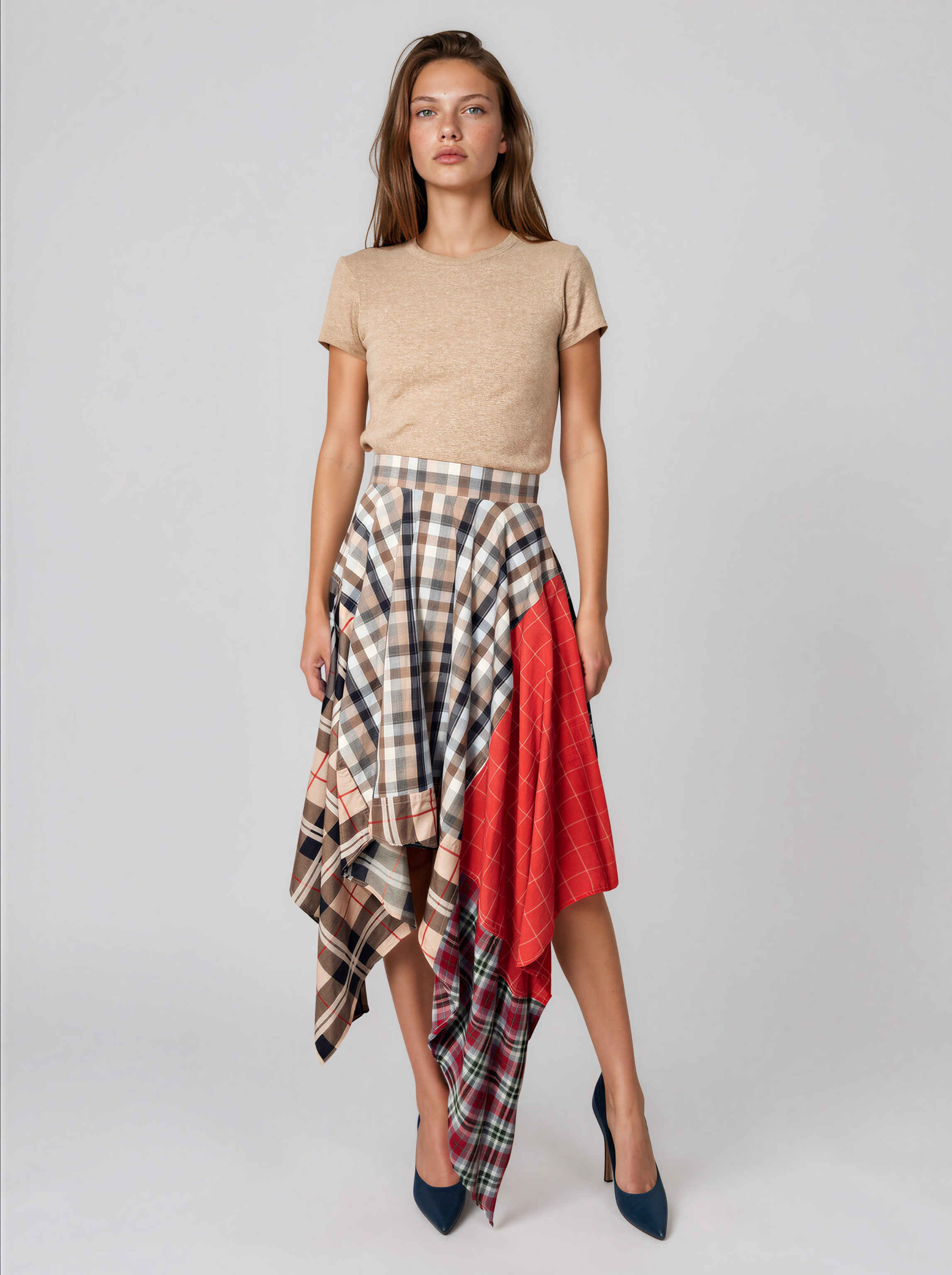 Asymmetric Plaid Handkerchief Skirt - Rosu Mara